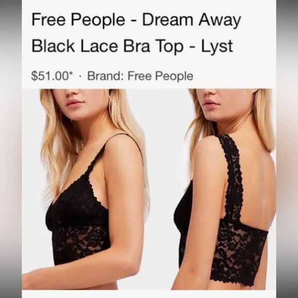 Free People Intimately Black Lace Dream Away Bralette, Brami, camisole. SM 0-4 - Picture 7 of 16